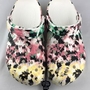 Crocs, tie dye pastel/blk. SZ W9.